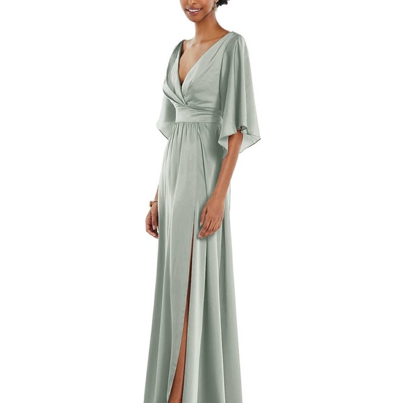 DESSY ASYMMETRIC BELL SLEEVE WRAP MAXI DRESS WITH FRONT SLIT - Picture 3 of 3